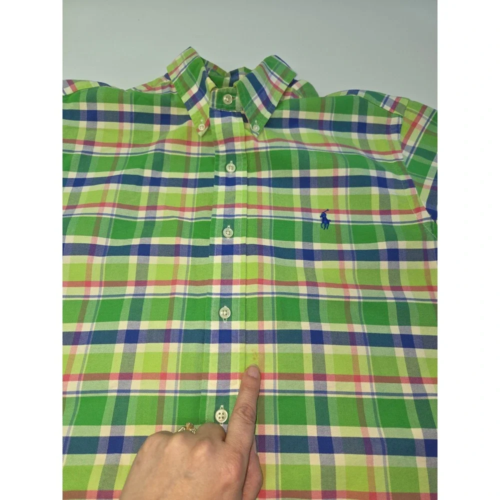 Ralph Lauren Shirt Mens M Classic Fit Plaid Short Sleeve Button Down Green Vtg
